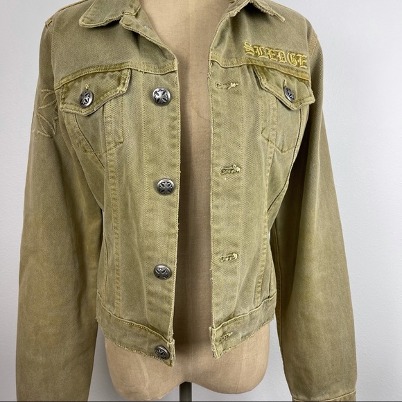 Sledge Jean Jacket Olive Green Distressed Vintage Y2K - Picture 3 of 8